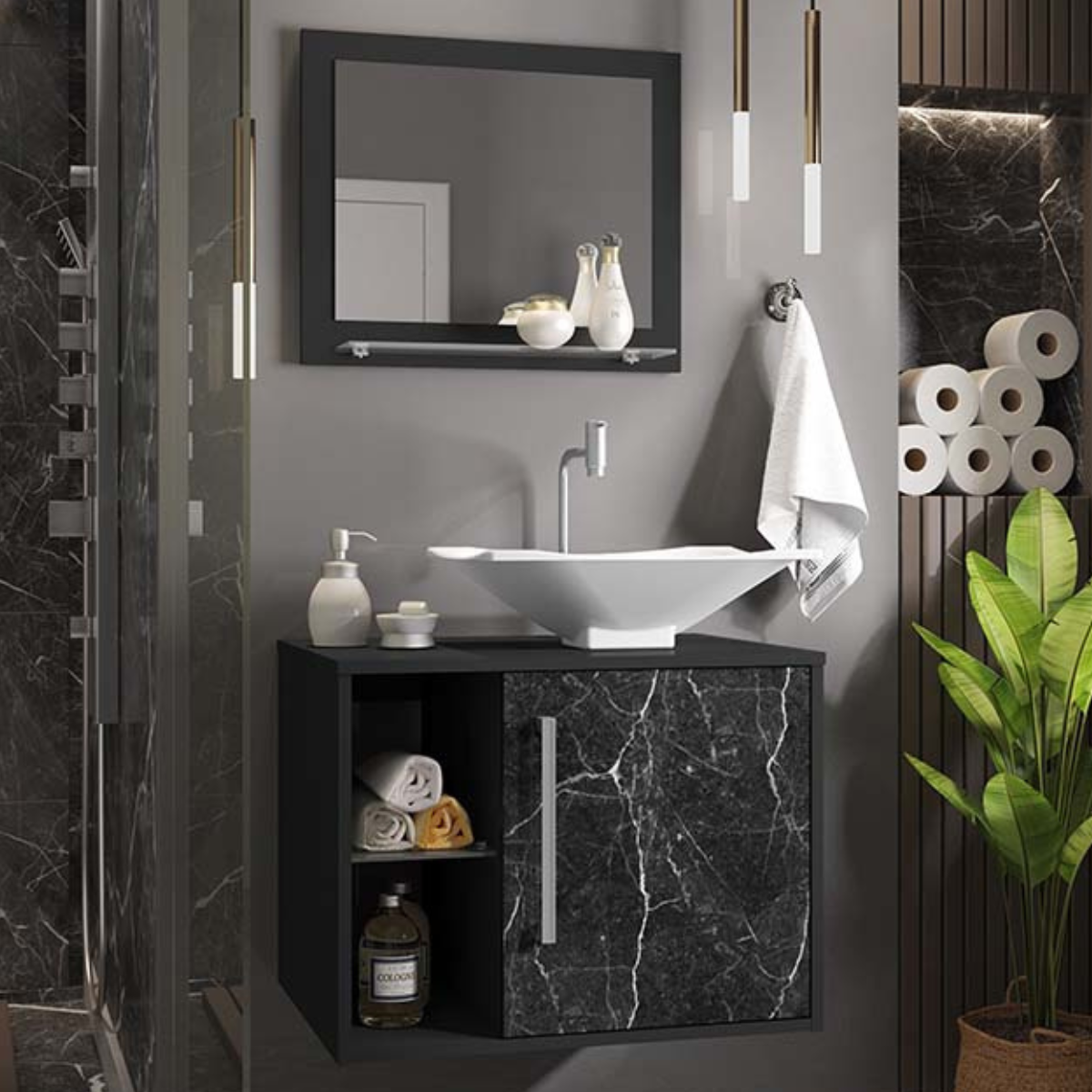 Conj Gabinete Baden Banheiro Preto Fosco Nero - DDCOFT853374