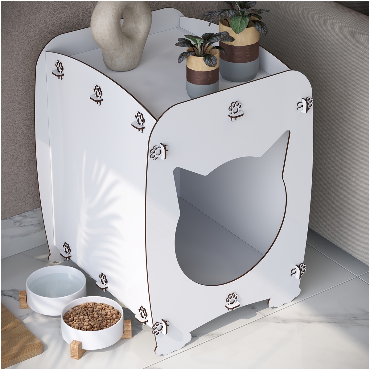 Mesa De Cabeceira Casinha Pet Gato Cat Branco - DDCOFT319690