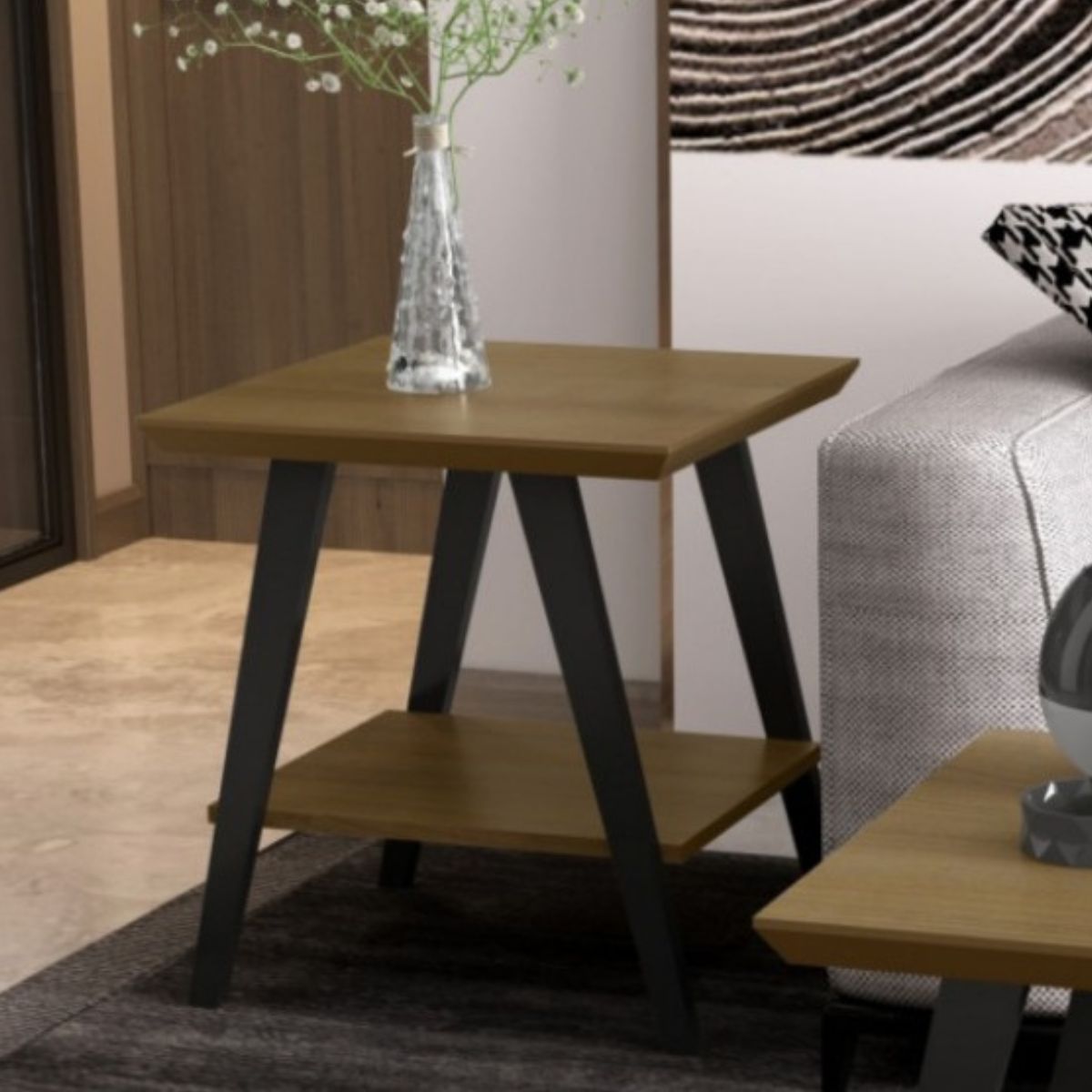 Mesa Lateral Davi com Pés em Madeira Freijó Preto - DDCOFT306652