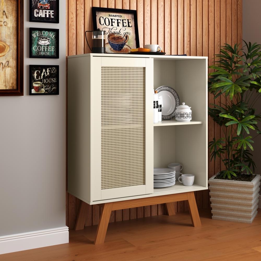 Aparador Buffet Rattan pés em Madeira Off White - DDCOFT305938