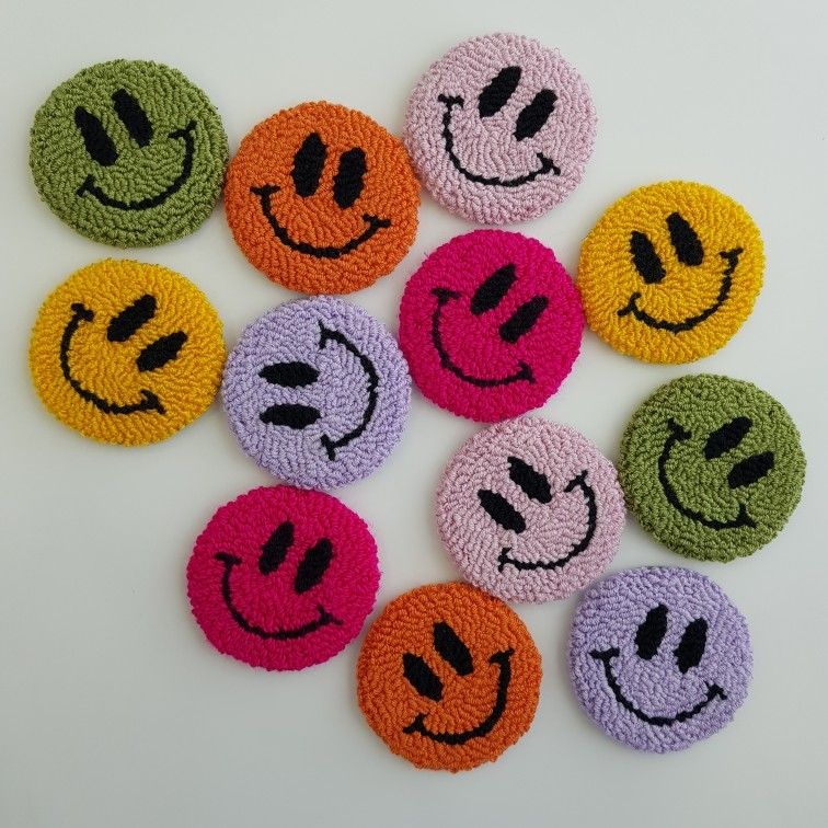 Handmade Smiley Face EMBROIDERY Coasters