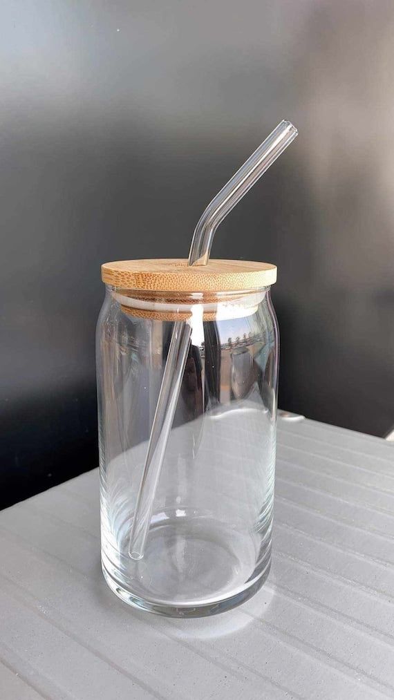 Blank Glass Jar with Bamboo Lid and Straw