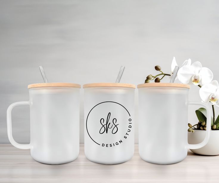 Frosted Glass Mug with Lid, Straw and handle