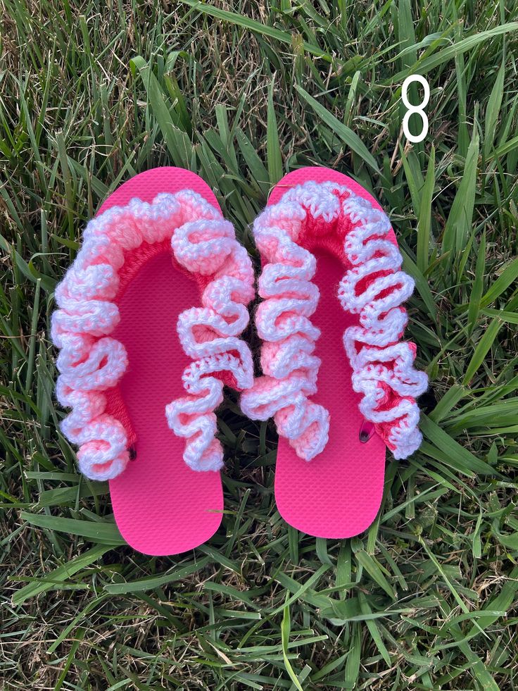 Handmade Pink Flip-Flops with Crocheted Ruffles
