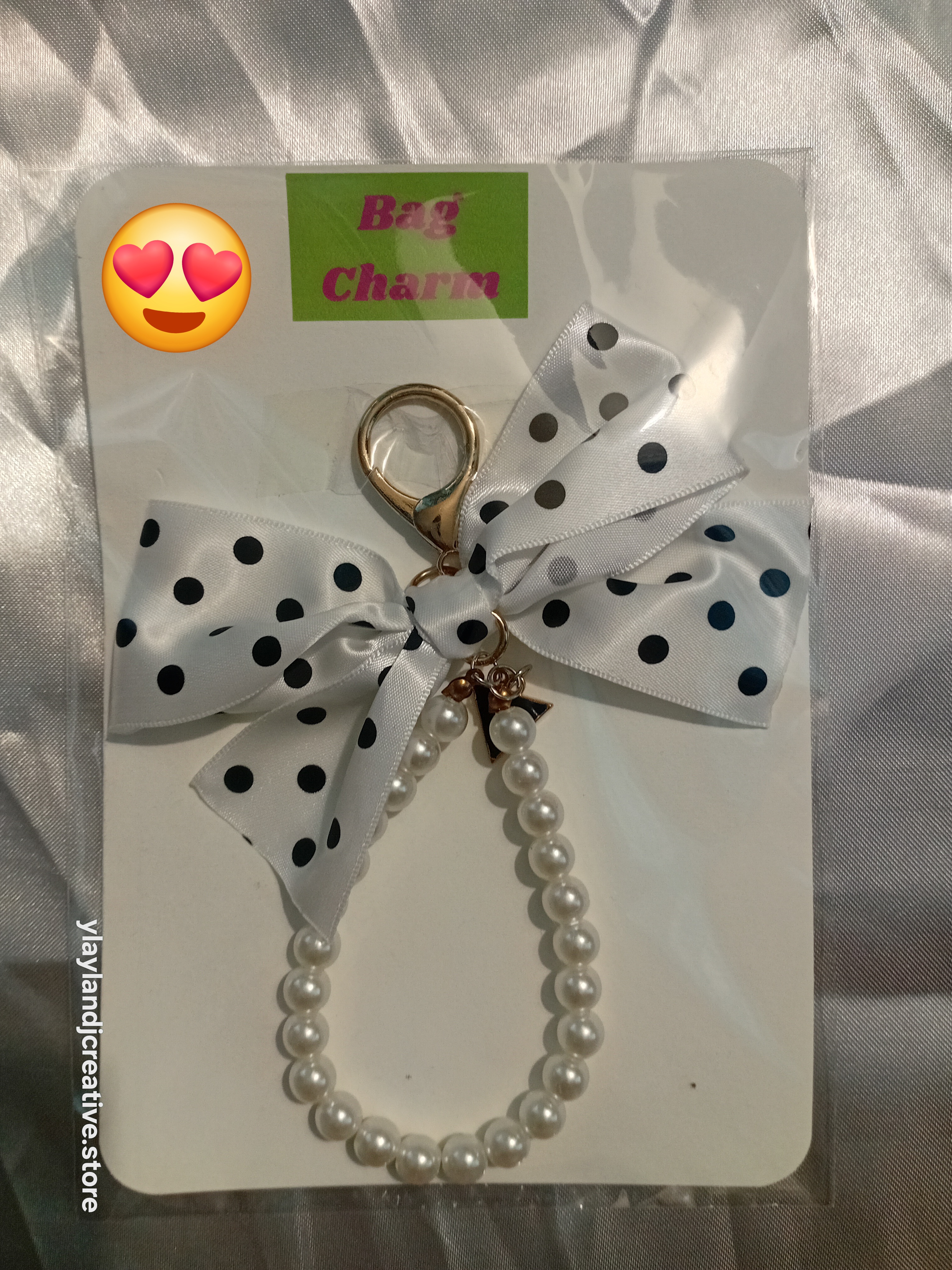 Polka Dot Bow Pearl Bag Charm
