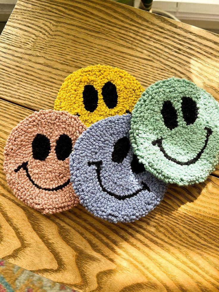 Handmade Smiley Face EMBROIDERY Coasters