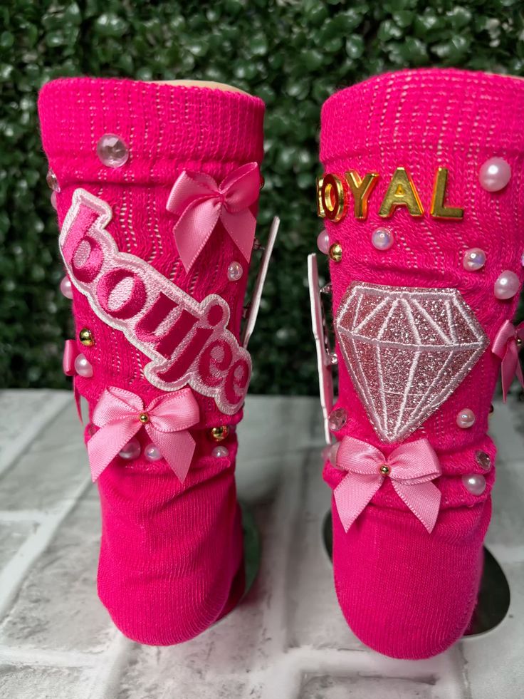 Embellished Pink Statement Socks
