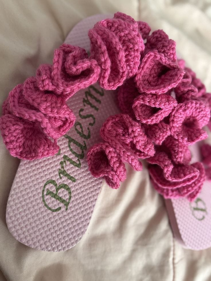Handmade Pink Flip-Flops with Crocheted Ruffles