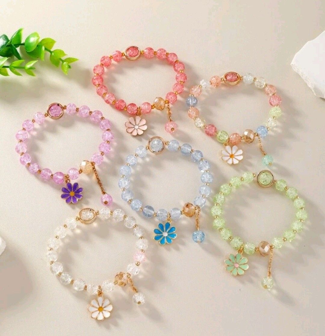 Purple Beaded Flower Charm Bracelet