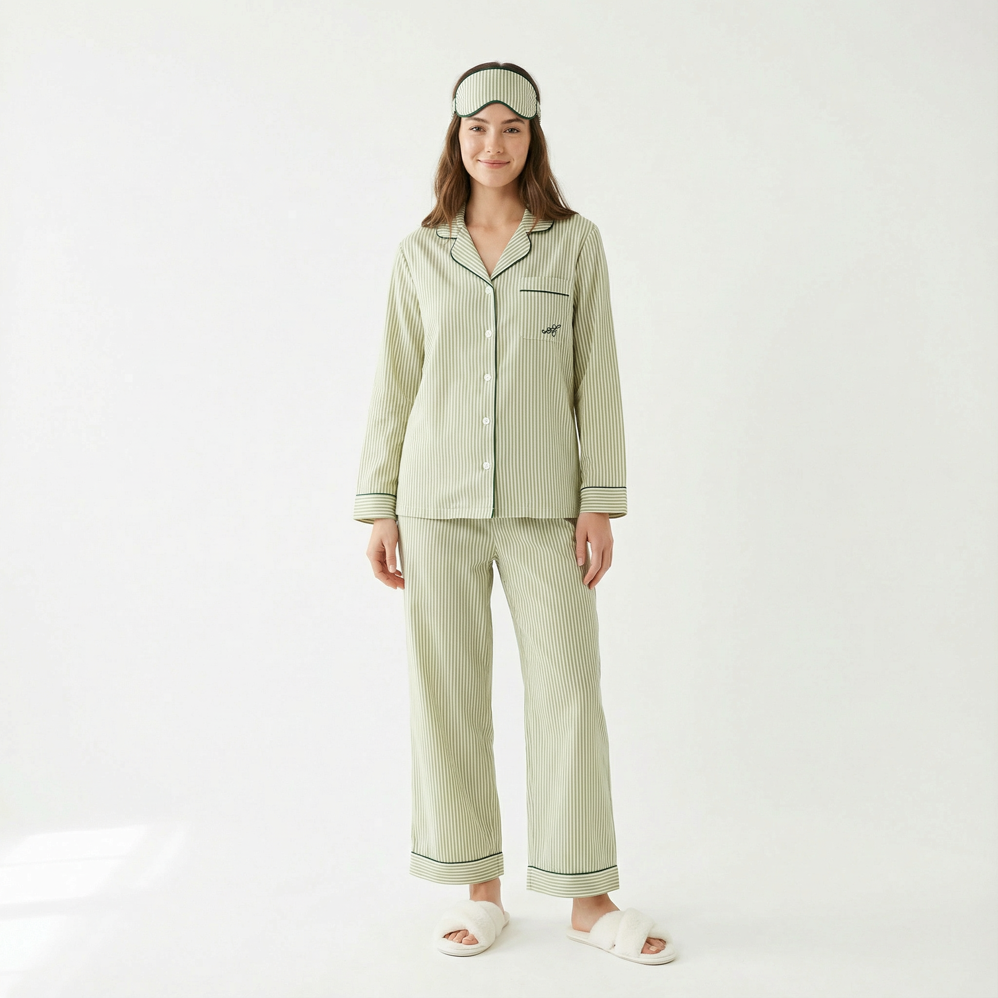 Green Striped Bamboo Hemp Long Sleeve Pyjama Set
