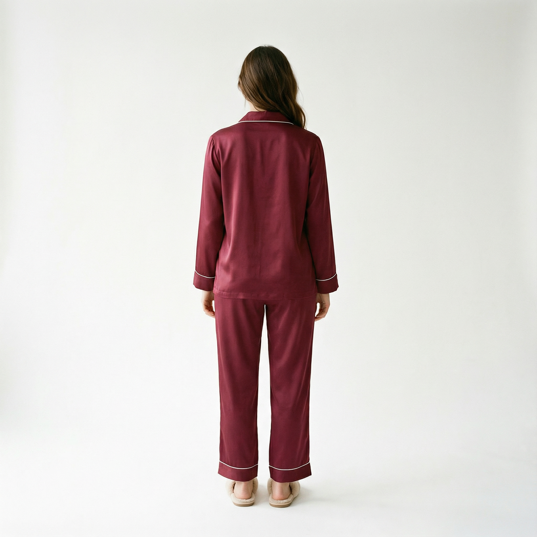 Burgundy Bamboo Sateen Long Sleeve Pyjama Set