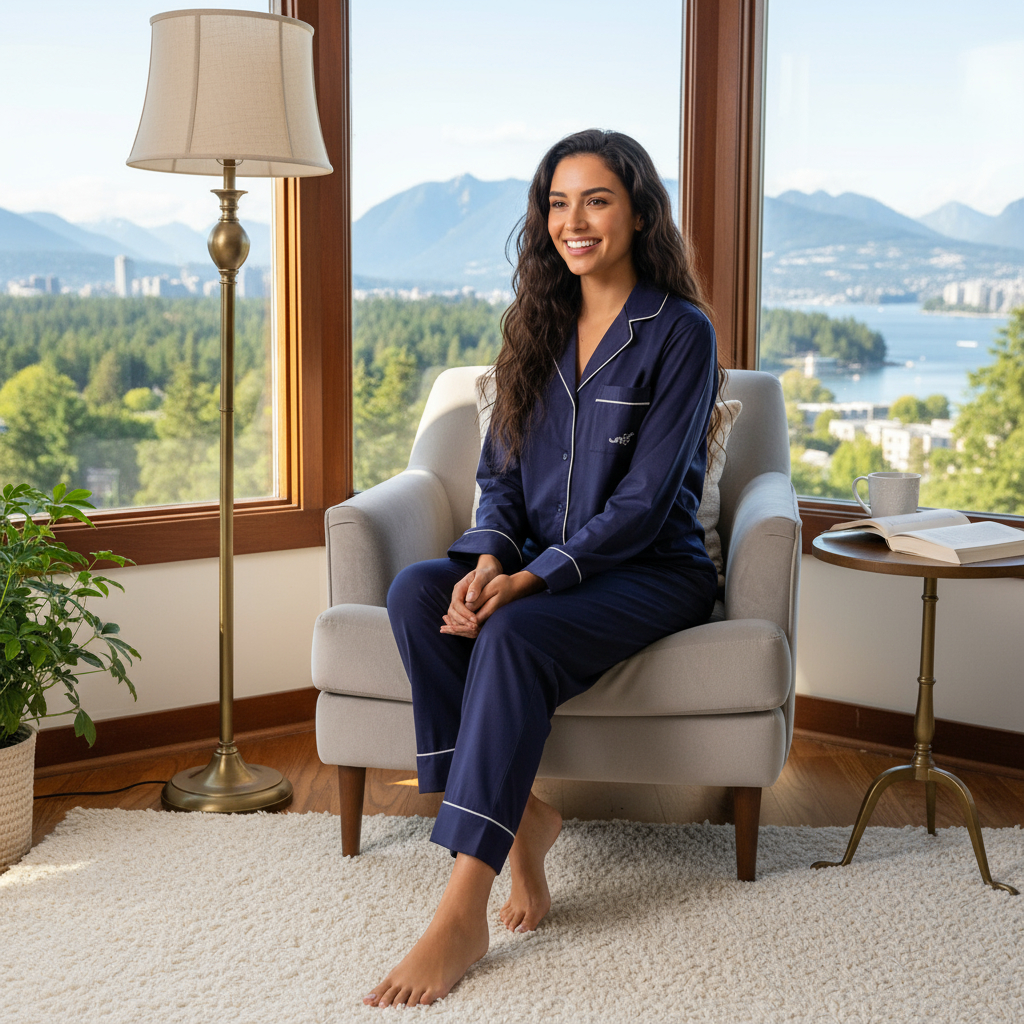 Blue Bamboo Sateen Long Sleeve Pyjamas