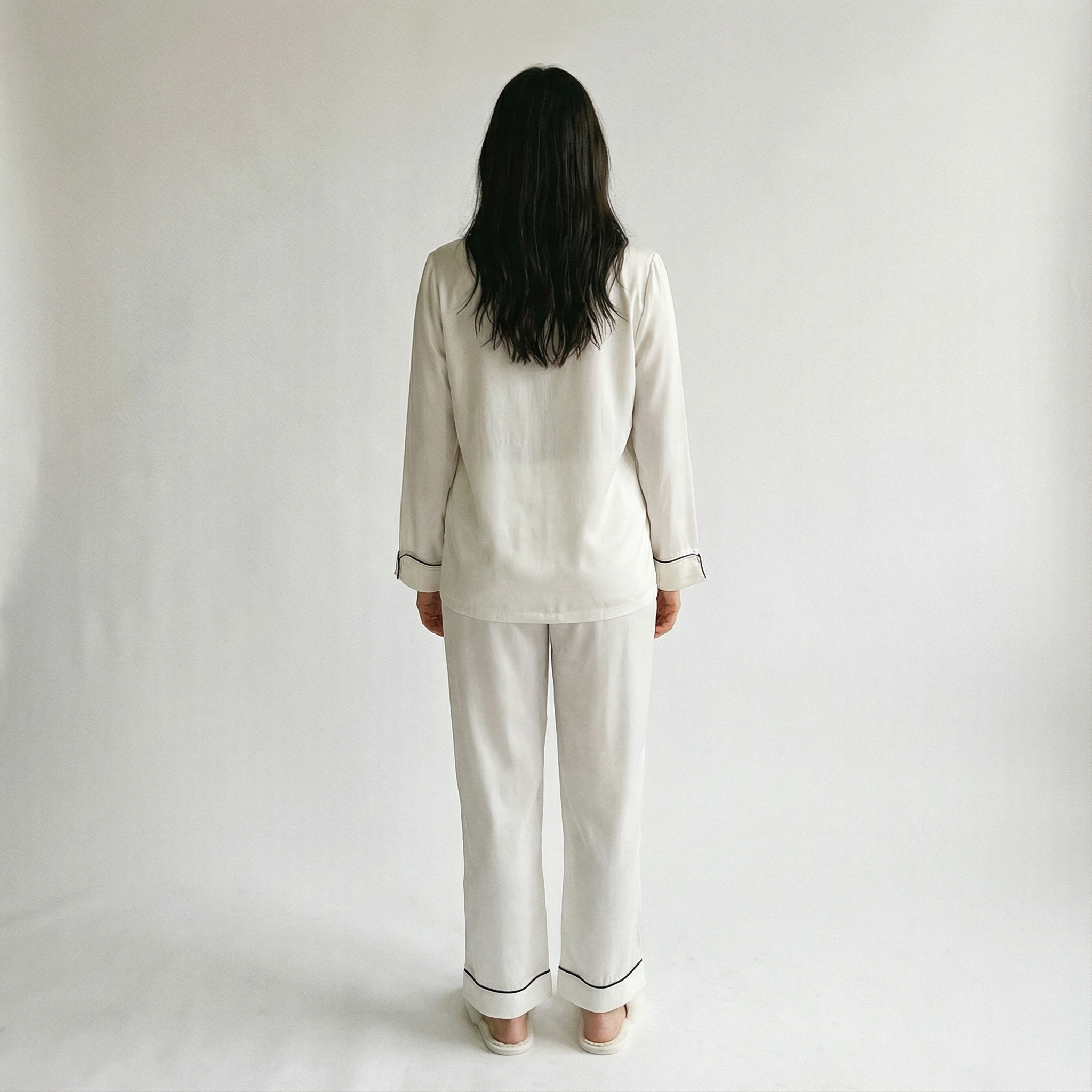 White Bamboo Sateen Long Sleeve Pyjama Set