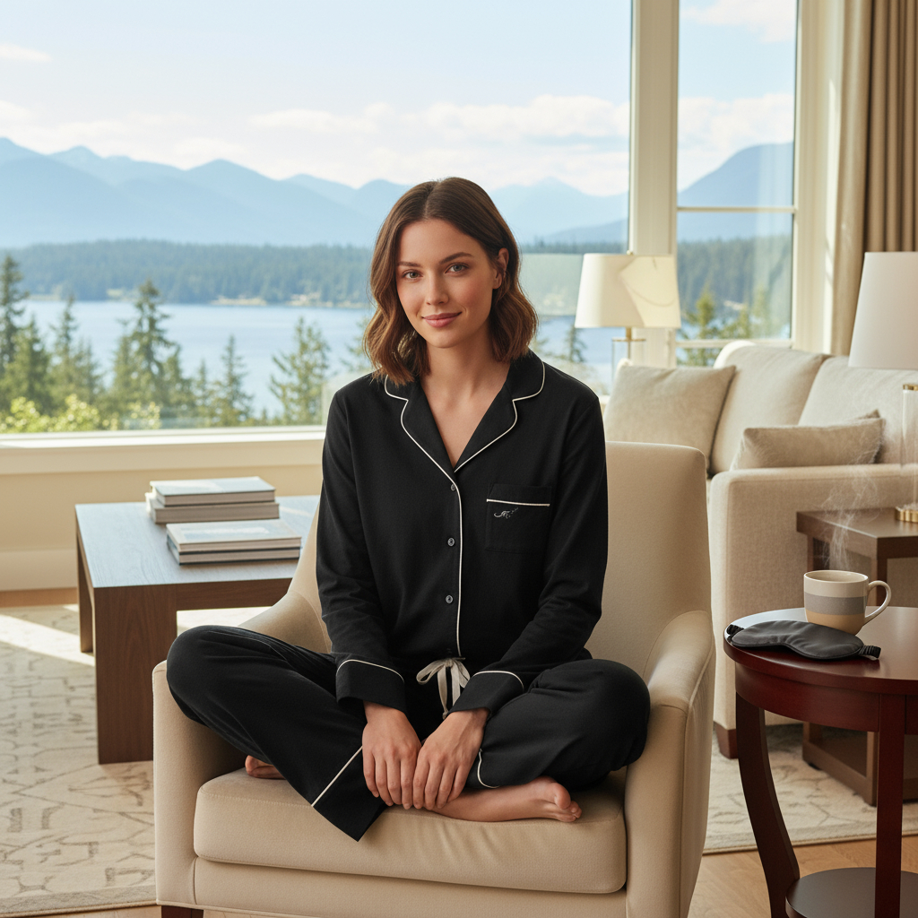 Black Cotton Sateen Long Sleeve Pyjamas