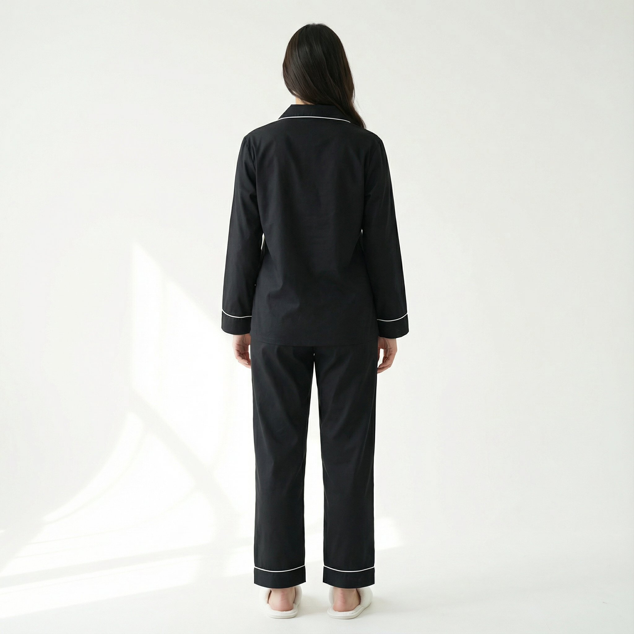 Black Cotton Sateen Long Sleeve Pyjama Set