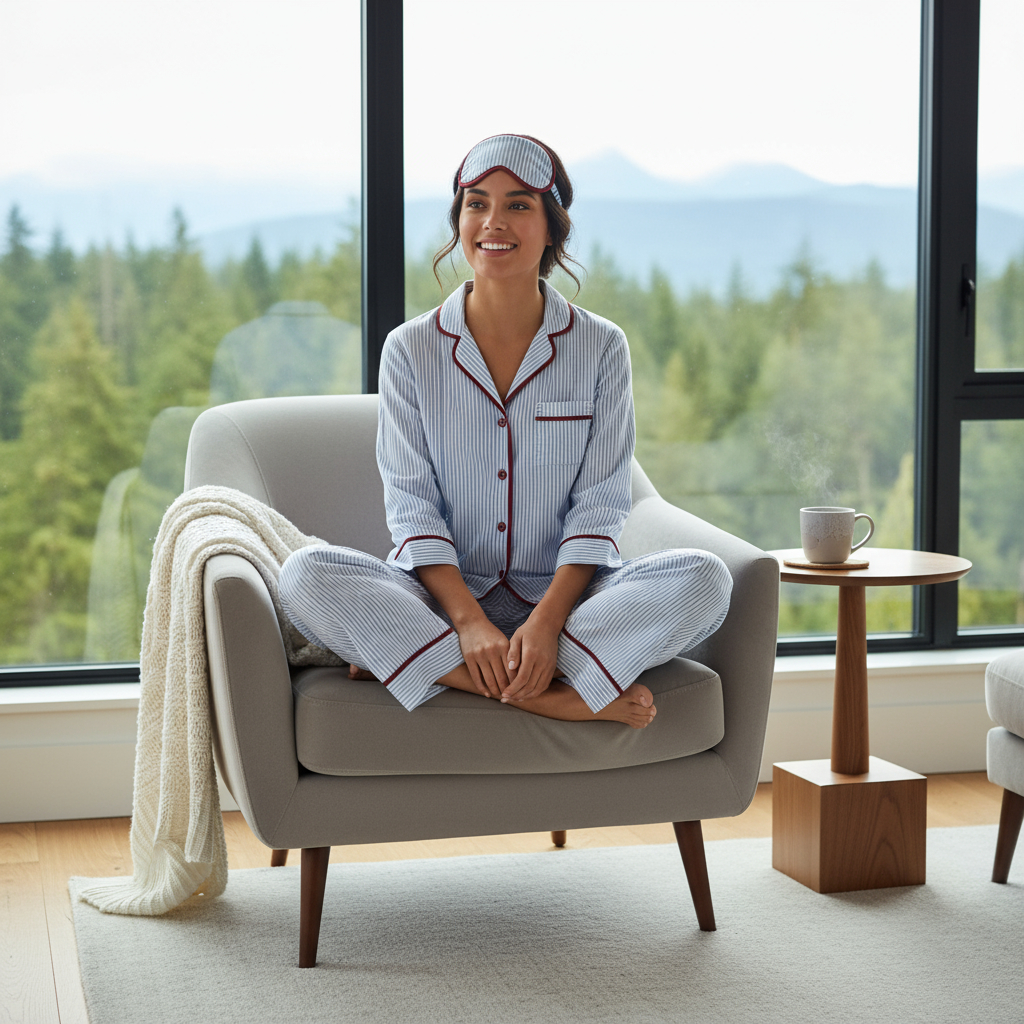 Light Blue Striped Bamboo Hemp Long Sleeve Pyjamas