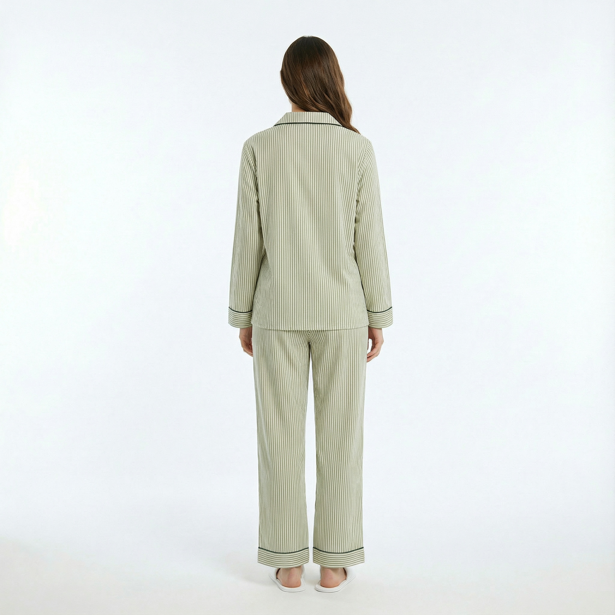 Green Striped Bamboo Hemp Long Sleeve Pyjama Set