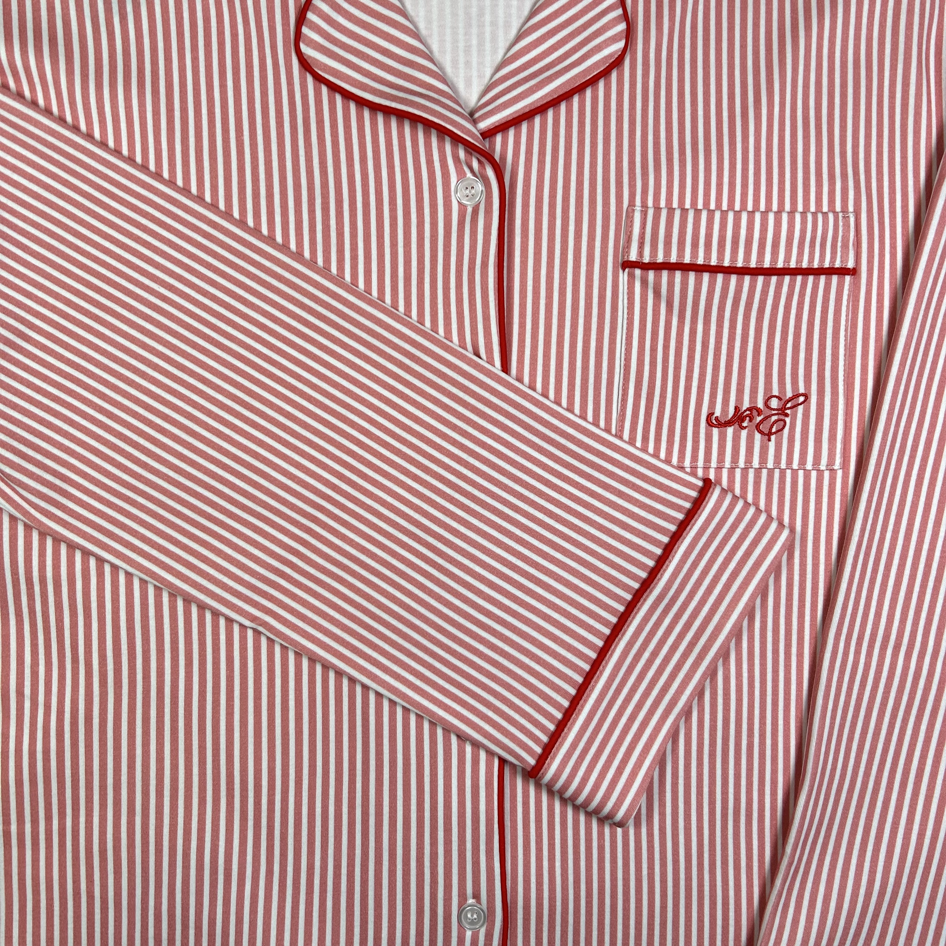 Pink Striped Cotton Long Sleeve Pyjama Set