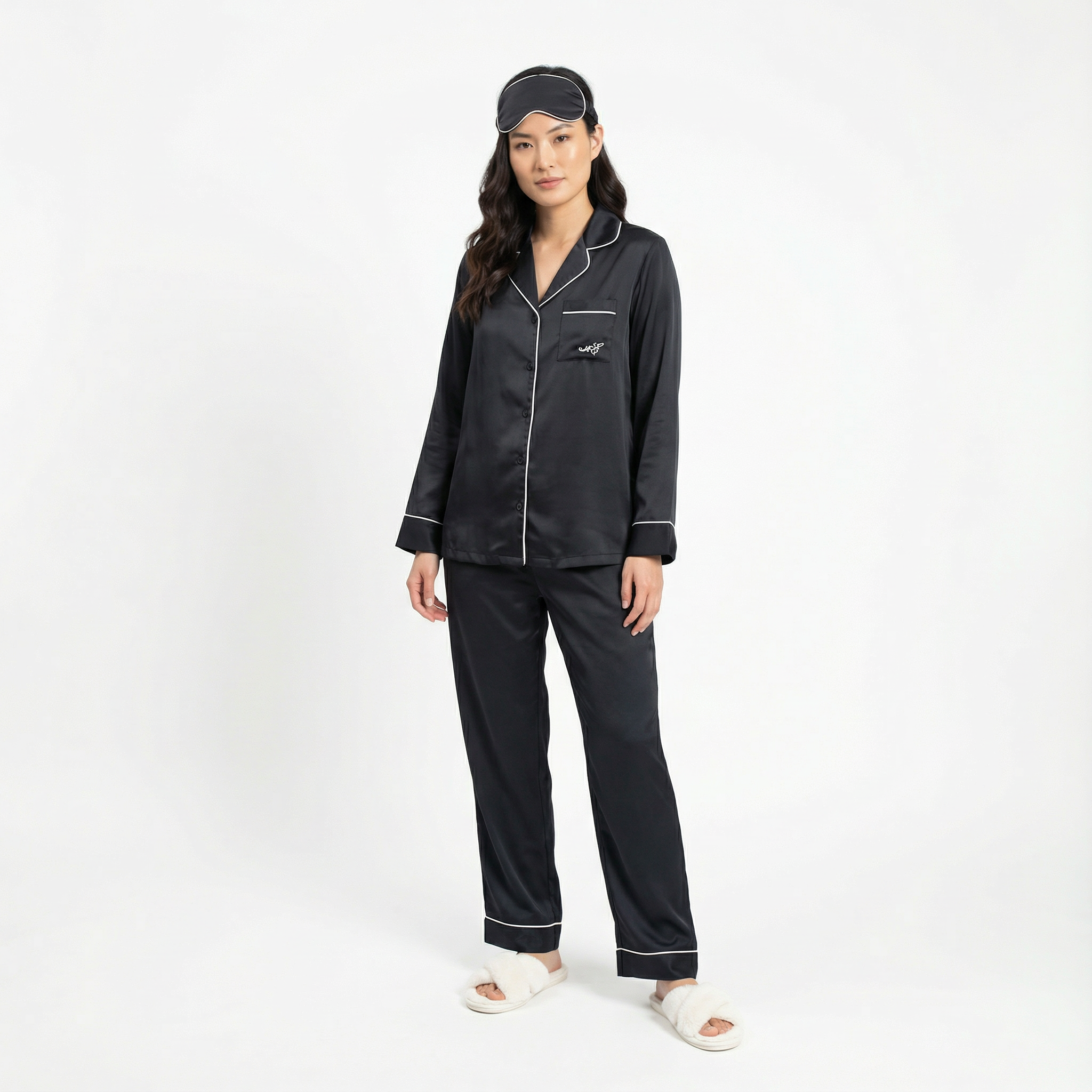 Black Bamboo Sateen Long Sleeve Pyjama Set