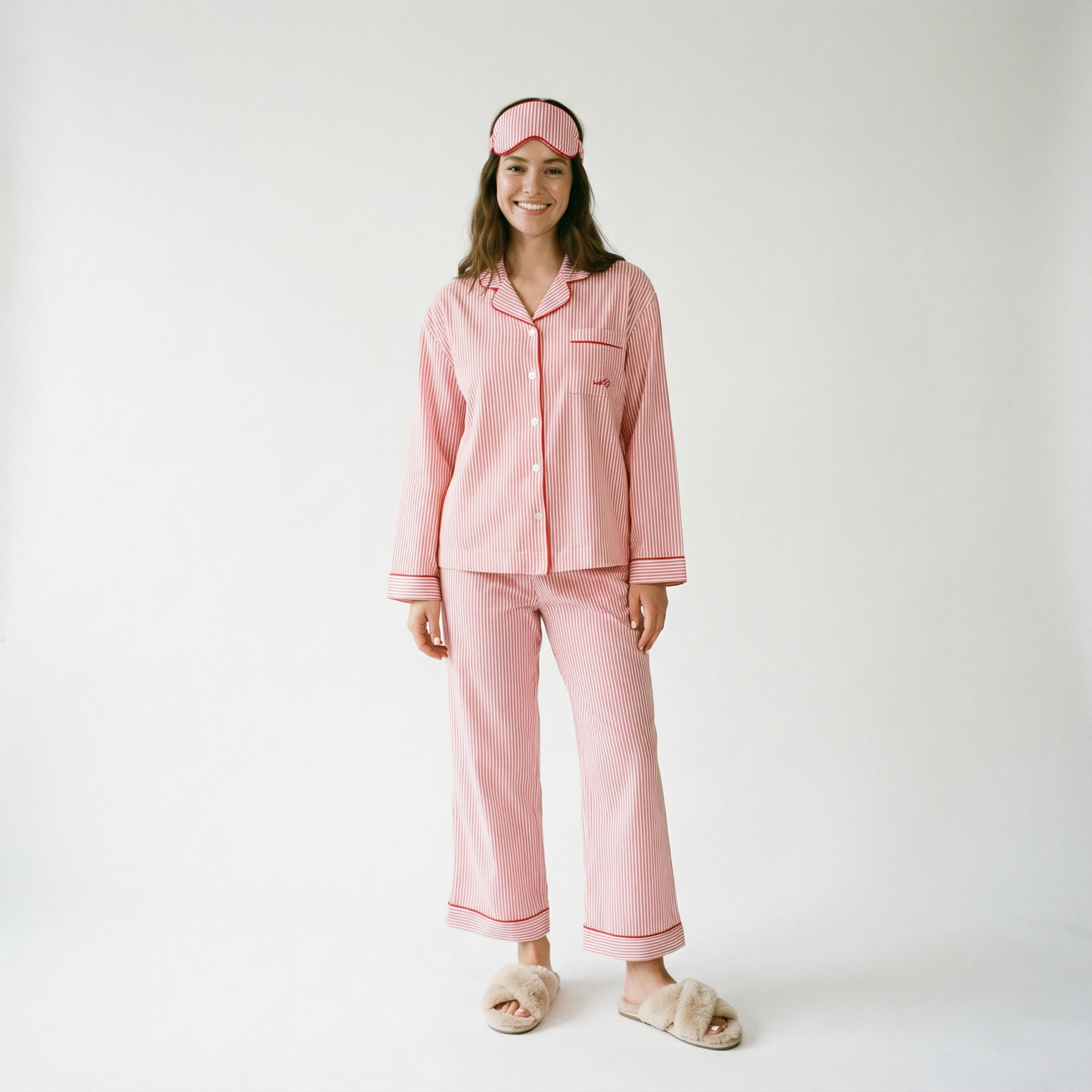 Pink Striped Cotton Long Sleeve Pyjama Set
