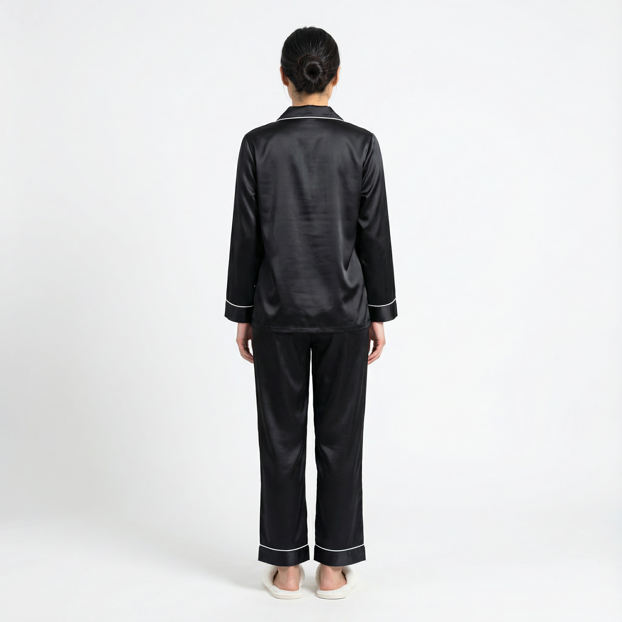 Black Bamboo Sateen Long Sleeve Pyjama Set