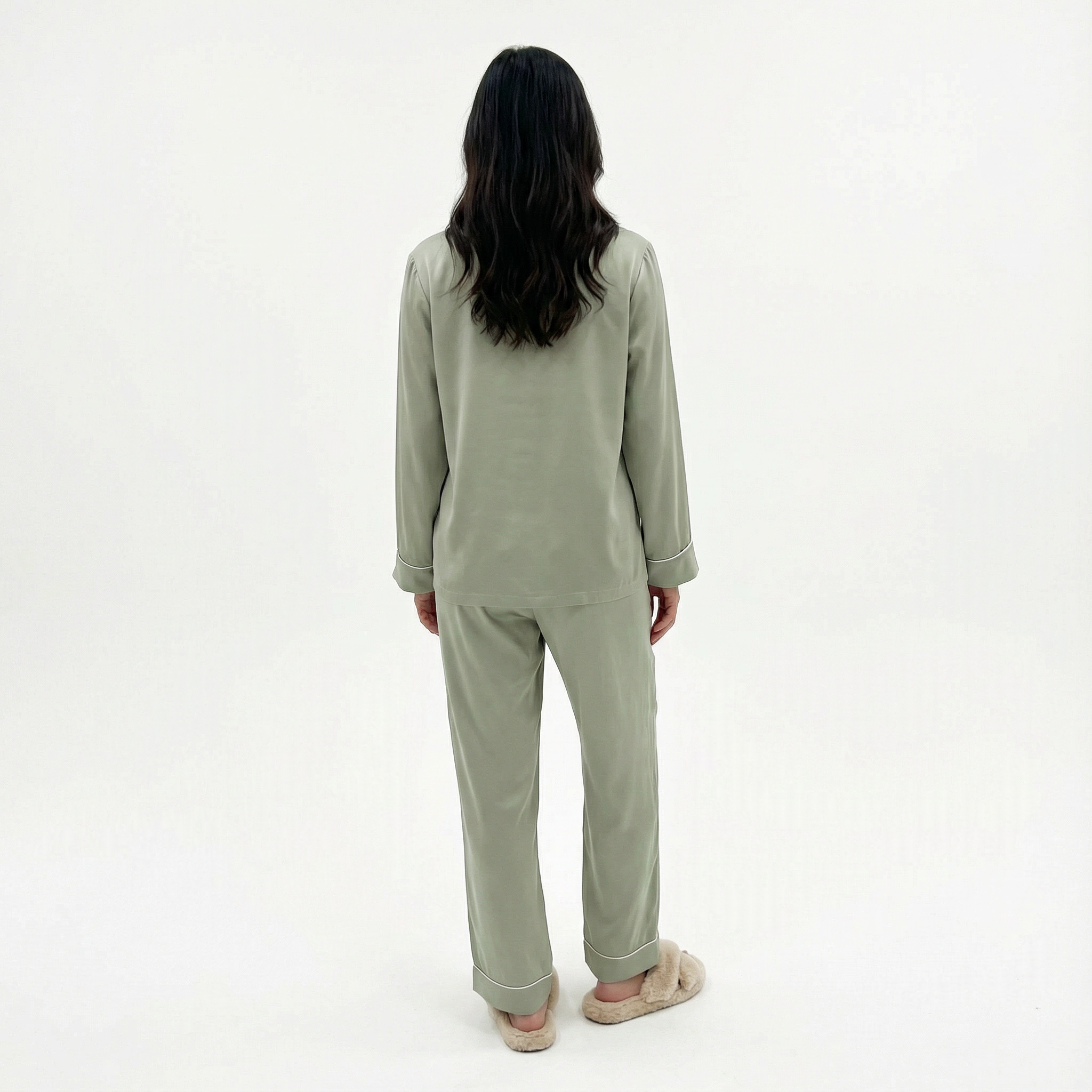 Sage Green Bamboo Sateen Long Sleeve Pyjama Set
