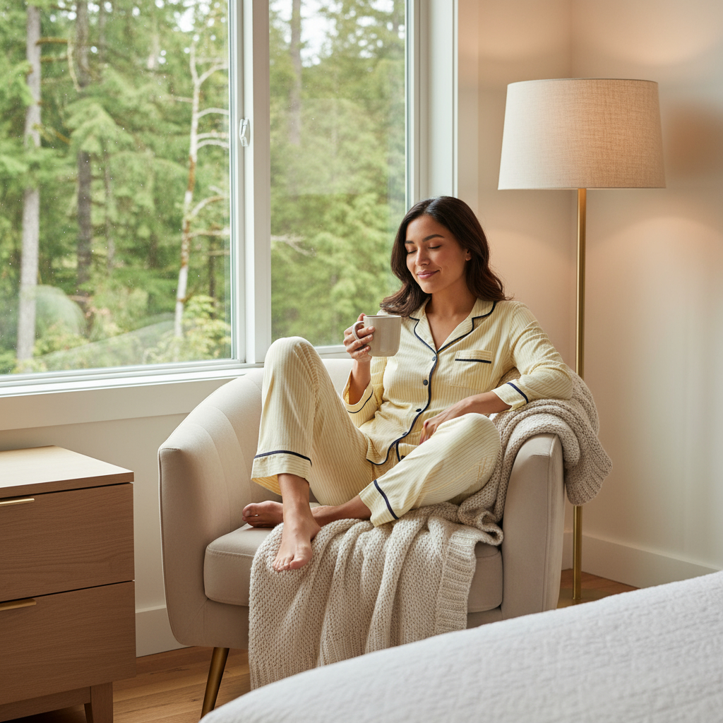 Yellow Striped Cotton Long Sleeve Pyjamas