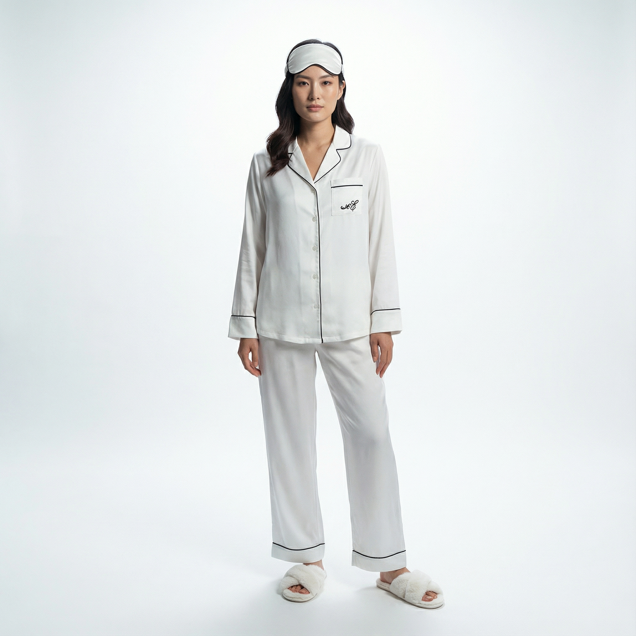 White Bamboo Sateen Long Sleeve Pyjama Set