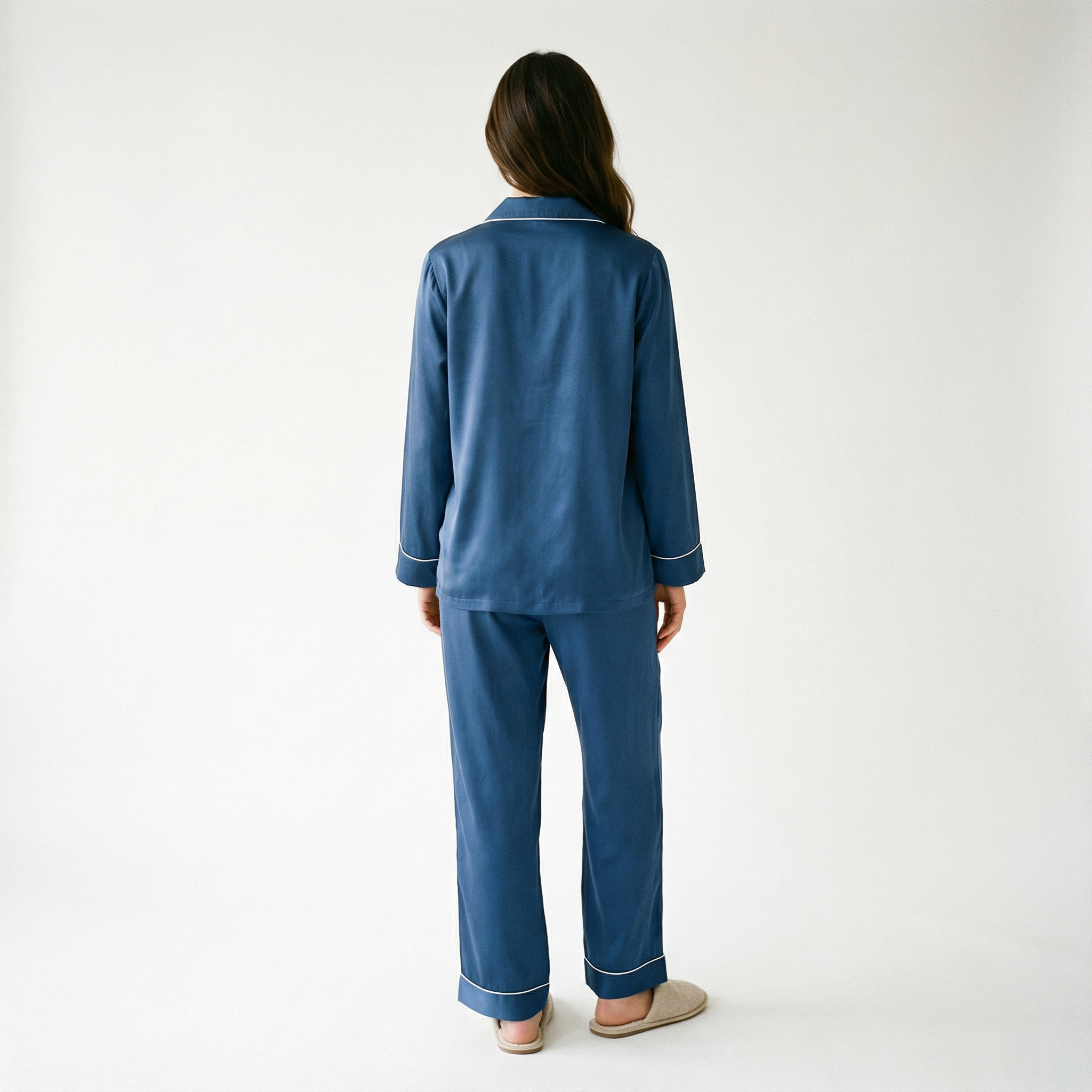 Blue Bamboo Sateen Long Sleeve Pyjama Set