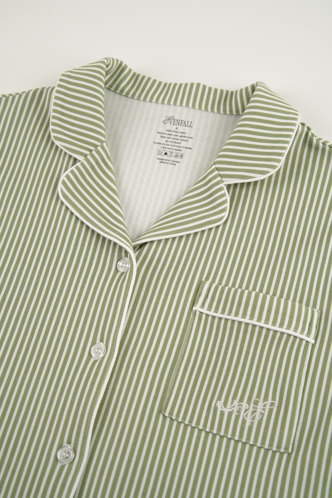 Green Striped Cotton Long Sleeve Pyjama Set