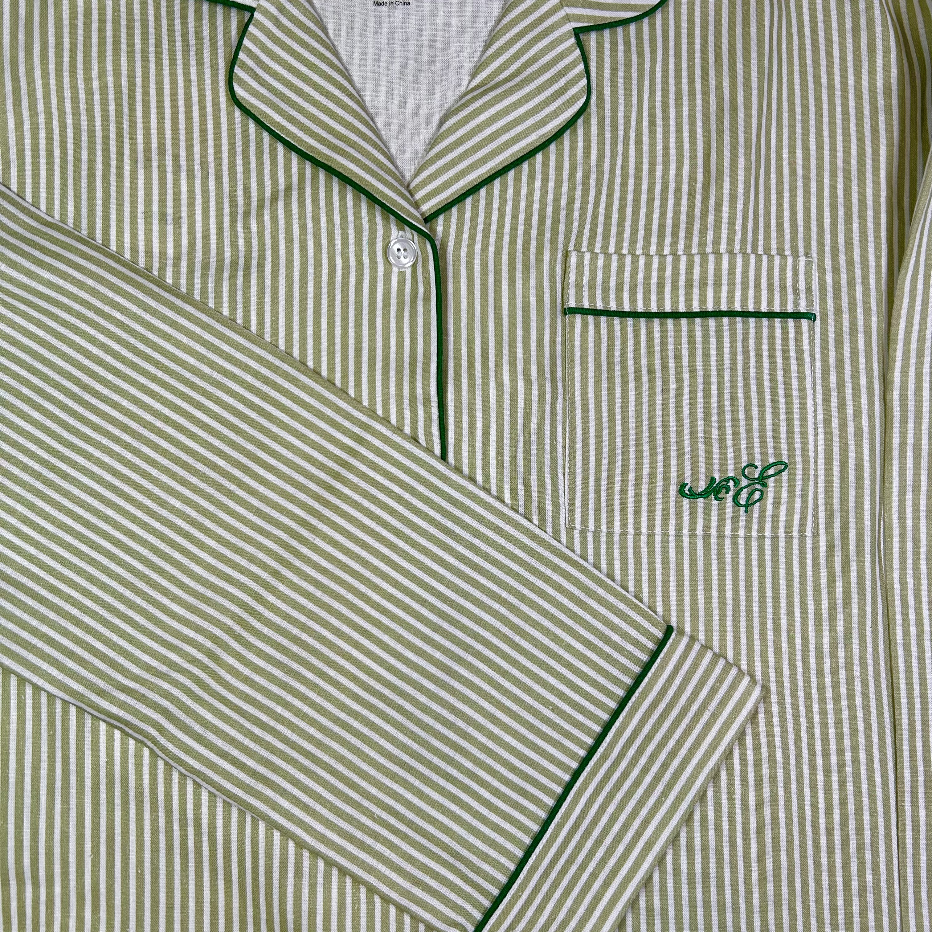 Green Striped Bamboo Hemp Long Sleeve Pyjama Set