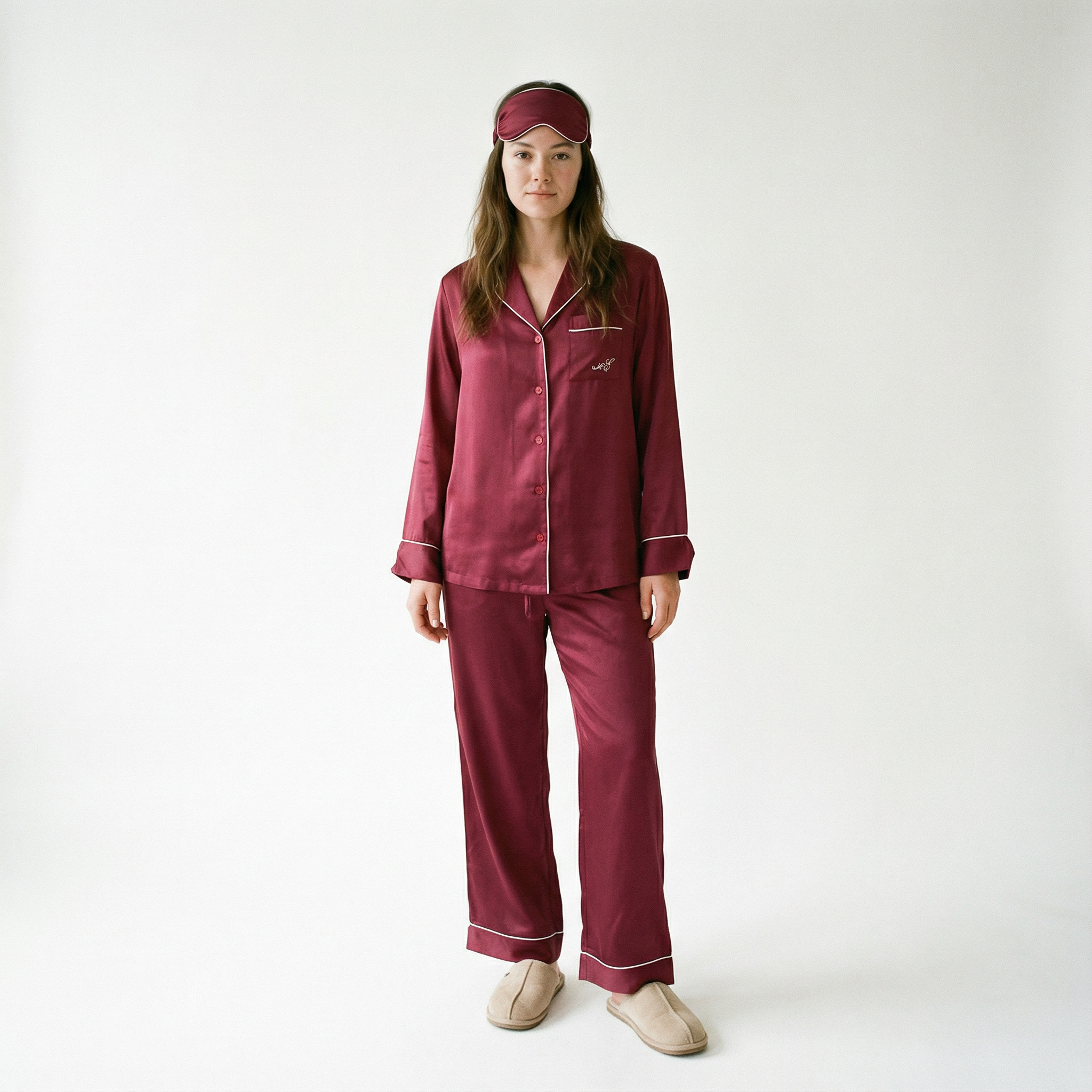 Burgundy Bamboo Sateen Long Sleeve Pyjama Set