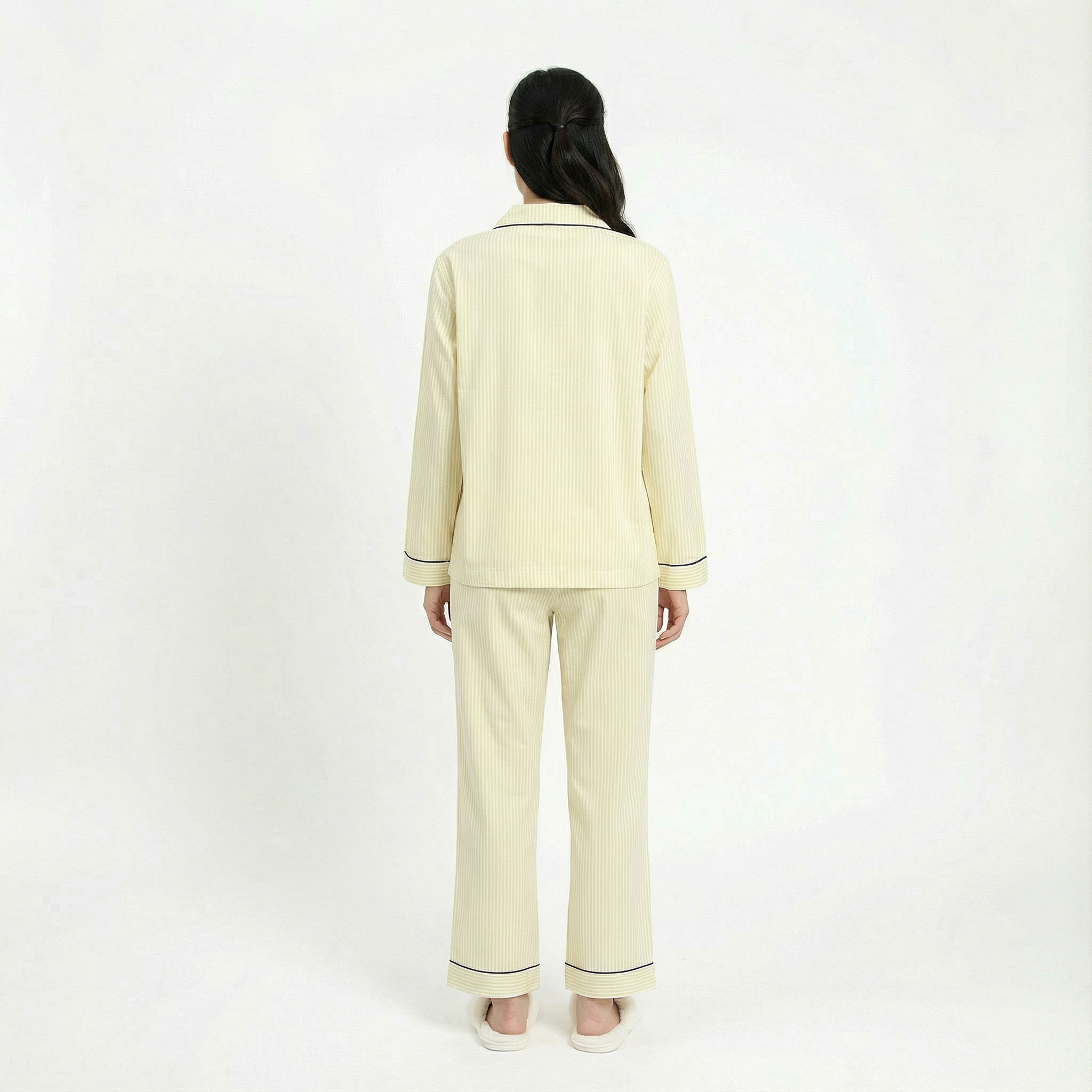 Yellow Striped Cotton Long Sleeve Pyjama Set