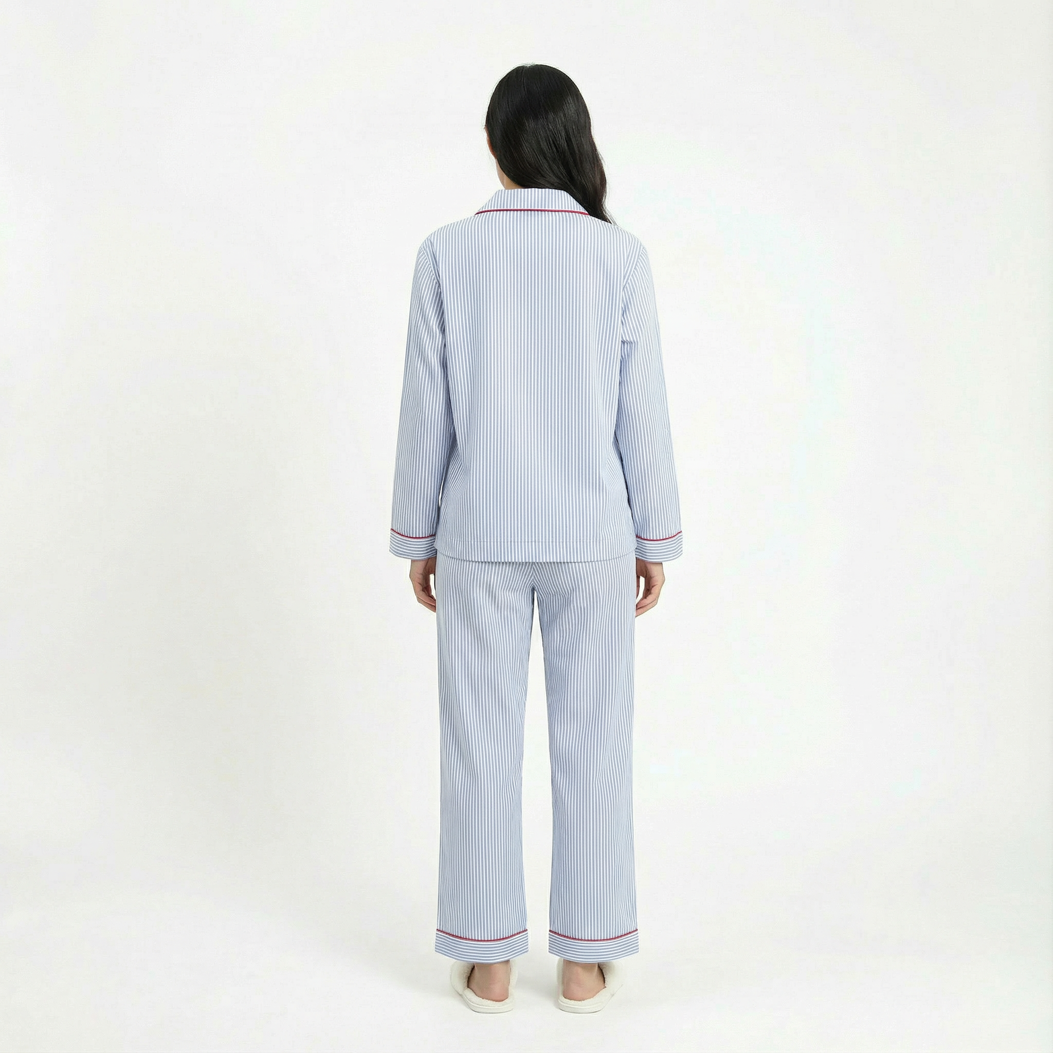 Blue Striped Cotton Long Sleeve Pyjama Set
