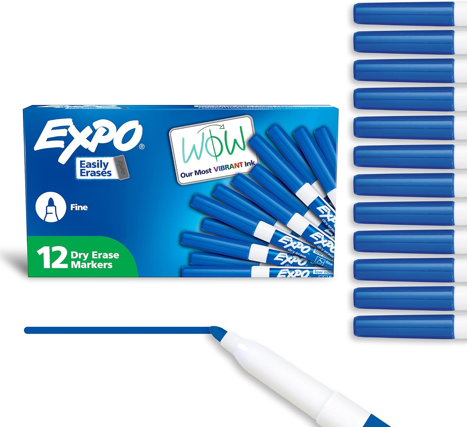 Expo Dry Erase Markers, Fine Tip, Blue, 12-Pack