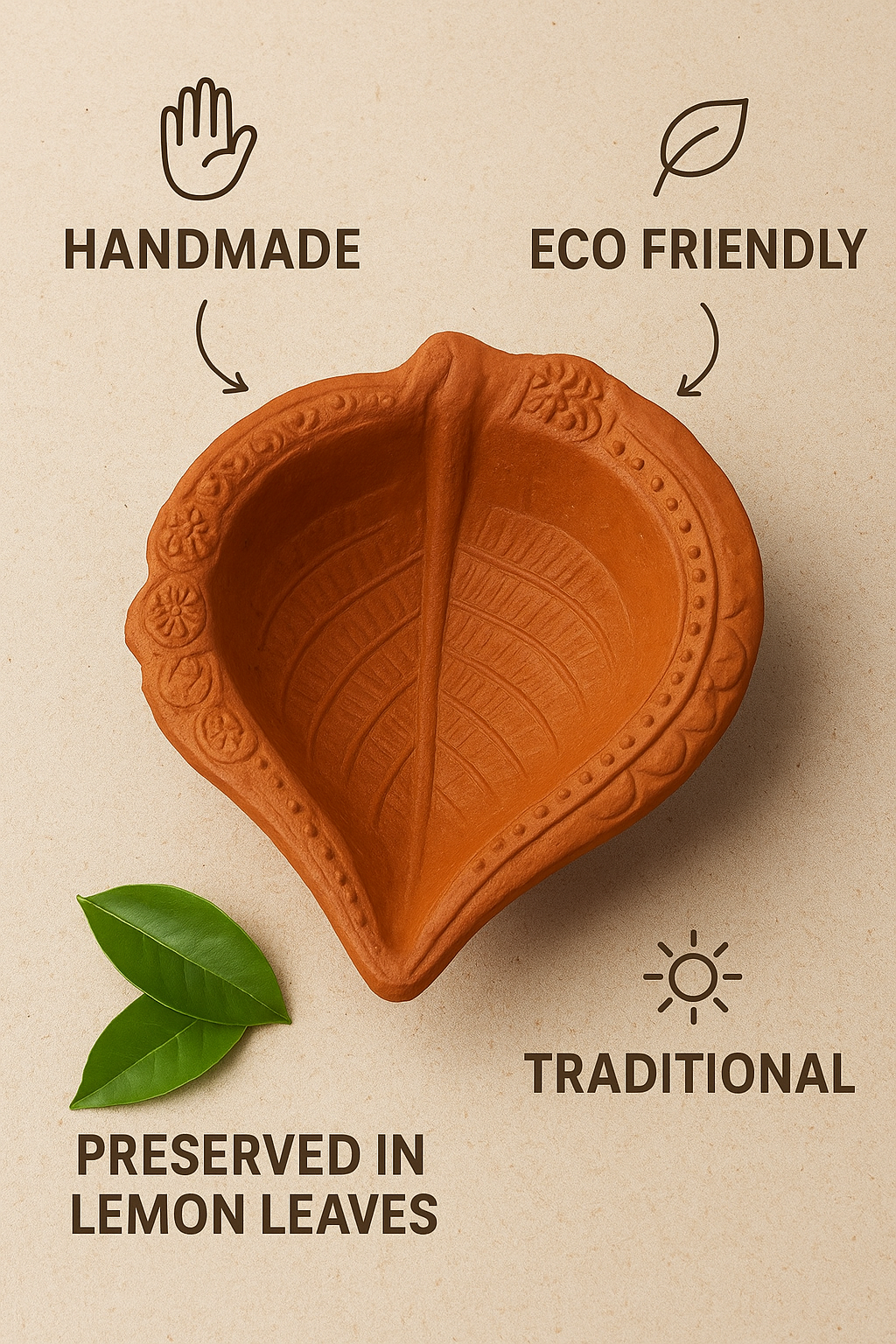 Krishak Bharti Floral Motif Clay Diya – Medium
