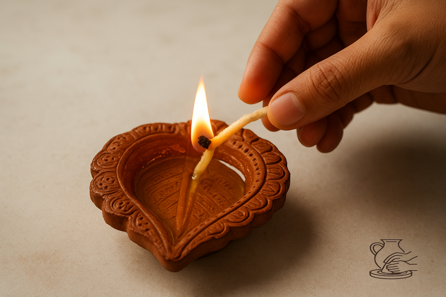 Krishak Bharti Floral Motif Clay Diya – Medium