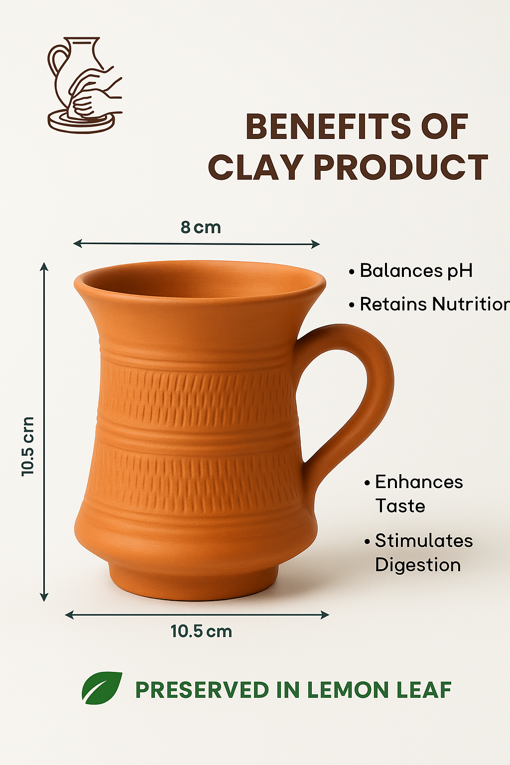Krishak Bharti Artisan Clay Mug – Linear Texture, 350ml