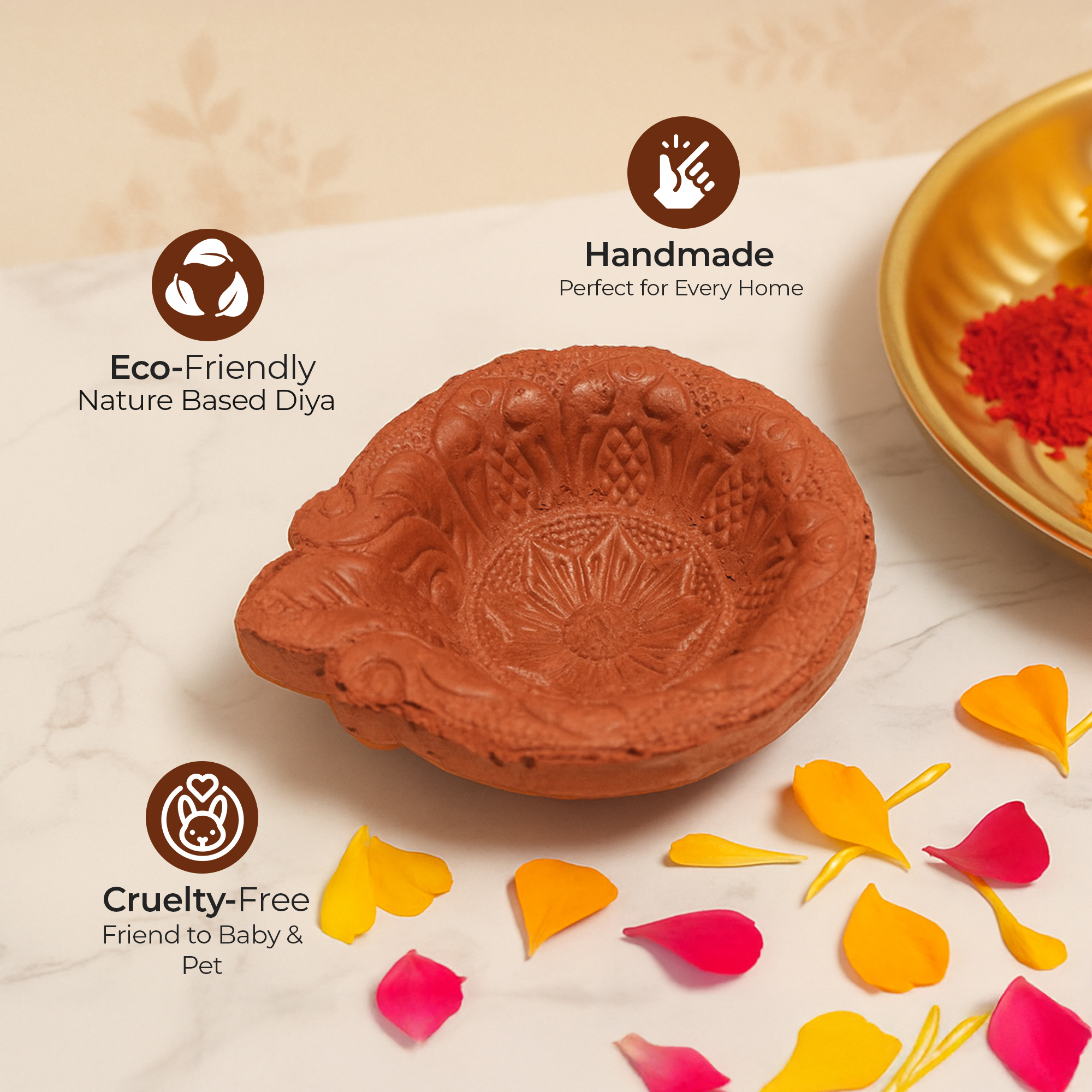 Krishak Bharti Leaf Design Clay Diya – Small