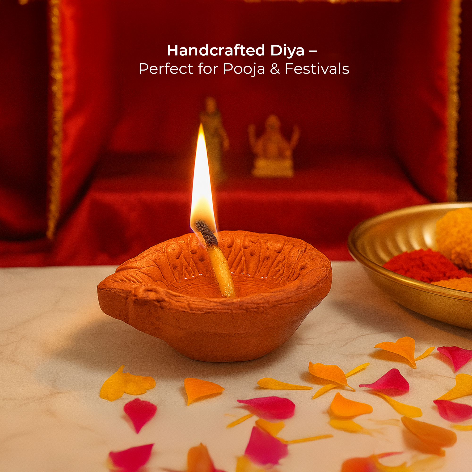 Krishak Bharti Leaf Design Clay Diya – Small