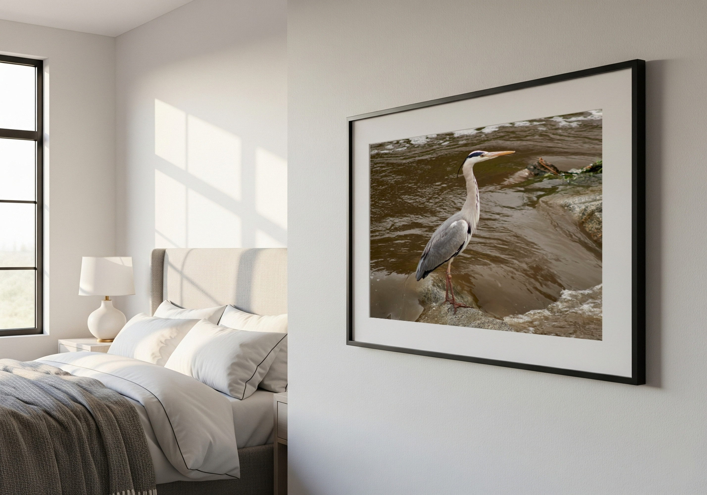 Fotografía de garza real junto al río 