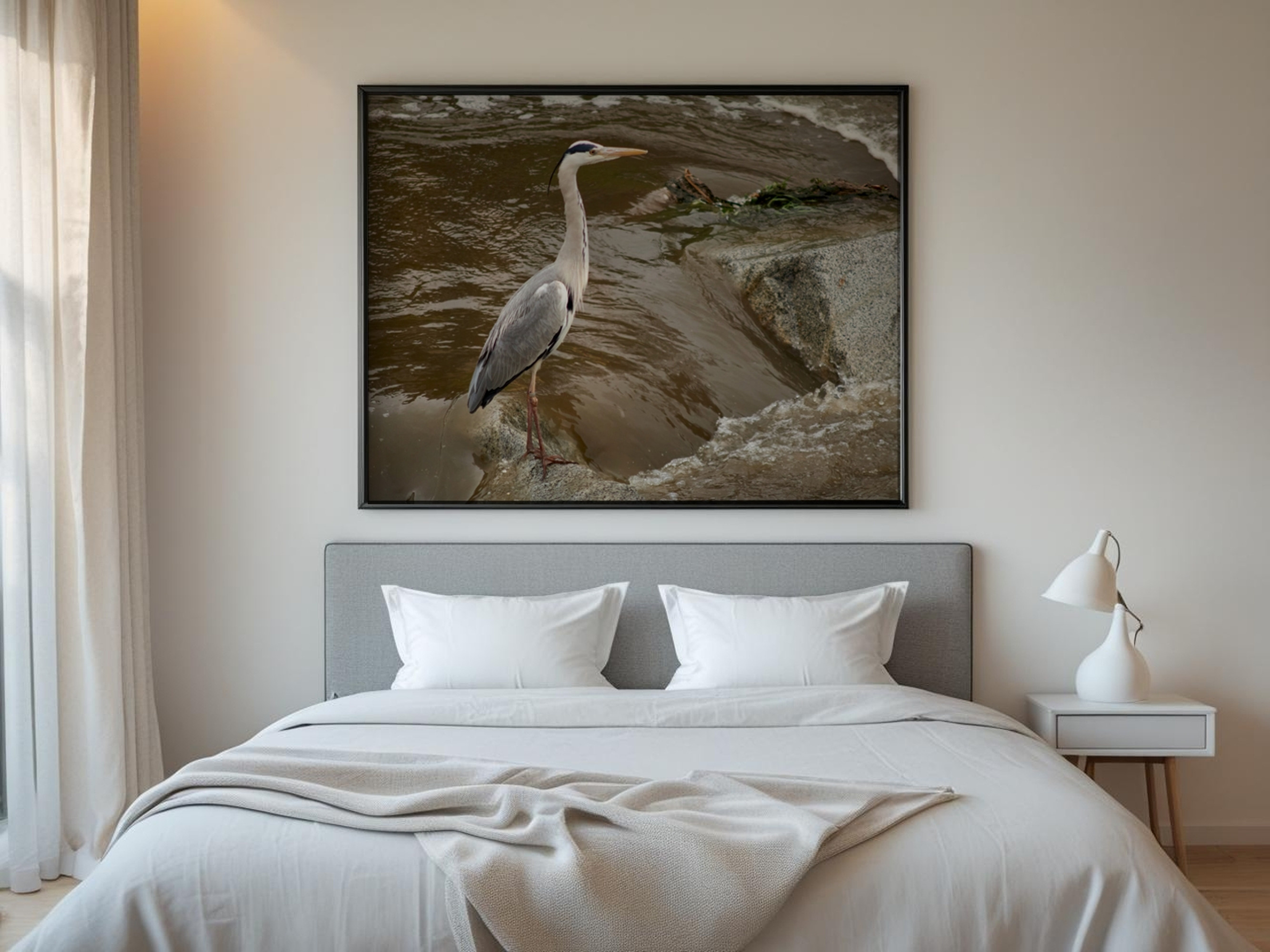 Fotografía de garza real junto al río 