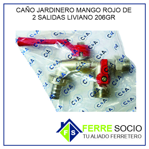 CAÑO JARDINERO MANGO ROJO DE 2 SALIDAS LIVIANO 206GR