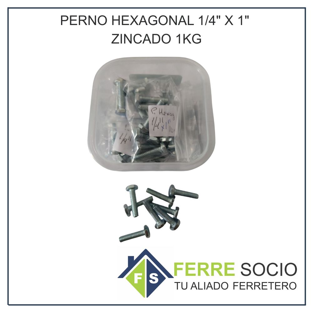 PERNO HEXAGONAL 1/4" X 1" ZINCADO 1KG - UNIDAD