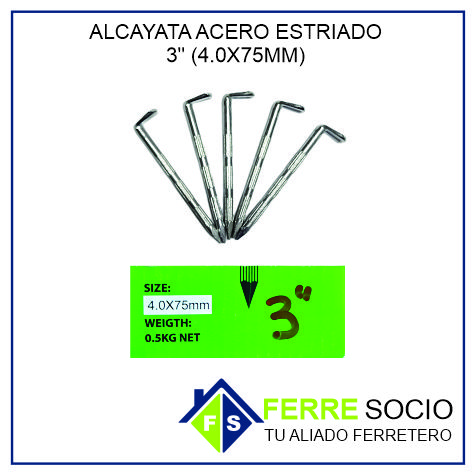 ALCAYATA DE ACERO ESTRIADO 3" (4.0X75MM) POR UNIDAD