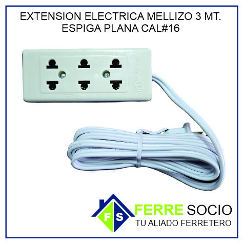 EXTENSION ELECTRICA MELLIZO 3 MT ESPIGA PLANA CAL#16