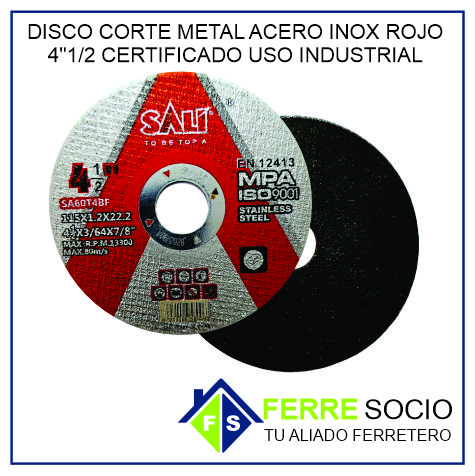 DISCO CORTE METAL ACERO INOX ROJO 4.5 CERTIFICADO USO INDUSTRIAL