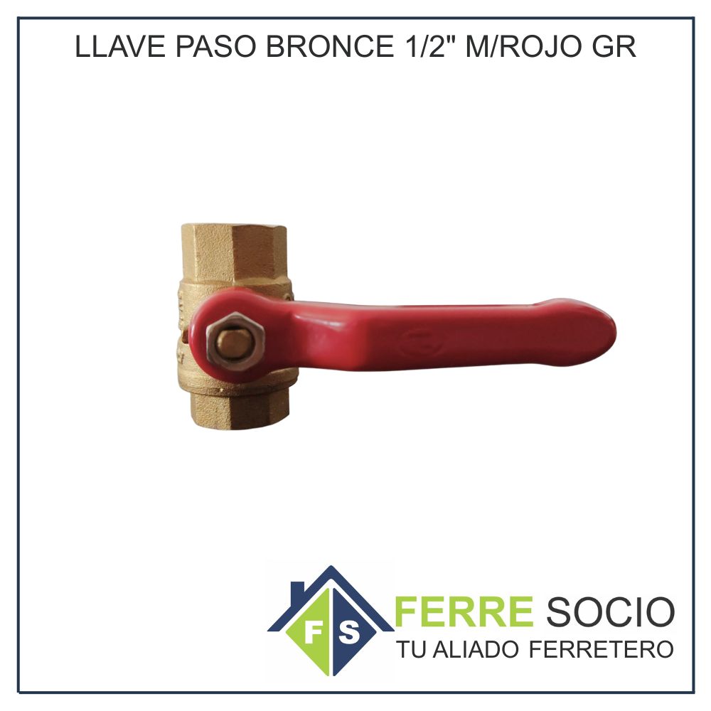 LLAVE PASO BRONCE 1/2" M/ROJO GR