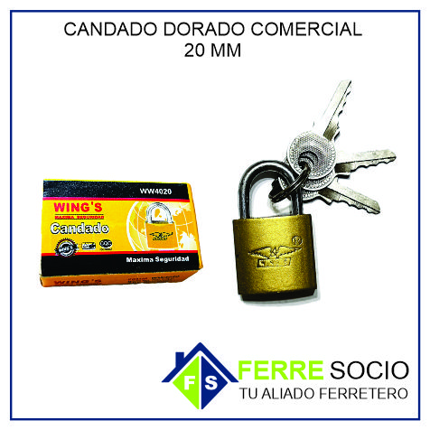 CANDADO DORADO COMERCIAL 20 MM