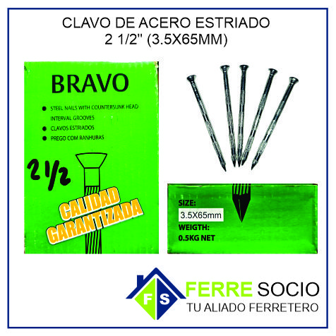CLAVO DE ACERO ESTRIADO 2 1/2 (3.5X65MM) POR UNIDAD